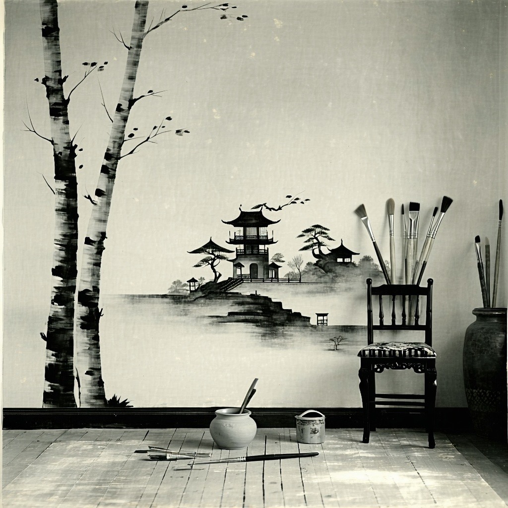 A vintage photo capturing the art of traditional home painting